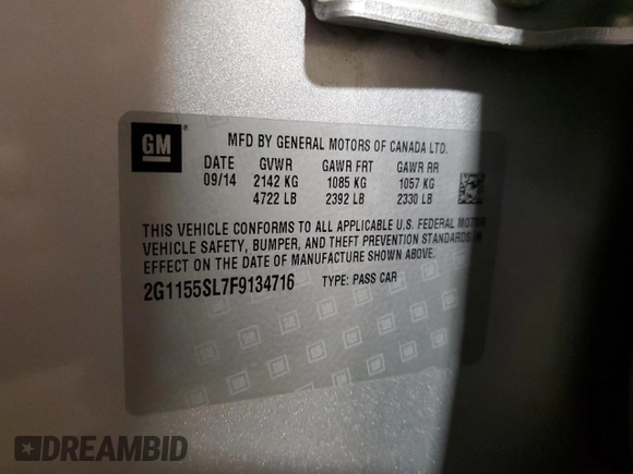 2015 Chevrolet Impala LTZ with VIN 2G1155SL7F9134716, listed as a Copart auction lot 89253795 with 150,304 mi miles and Clean Title. Bid and sale history available at DreamBid. Image 13.