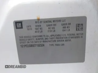 2014 Chevrolet Cruze 1LT with VIN 1G1PC5SB6E7192324, listed as a IAAI auction lot 42783725 with 191,784 mi miles and . Bid and sale history available at DreamBid. Image 9.