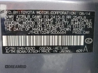 2015 Lexus IS 350 with VIN JTHCE1D24F5006684, listed as a Copart auction lot 59406345 with 116,651 mi miles and Salvage title. Bid and sale history available at DreamBid. Image 12.