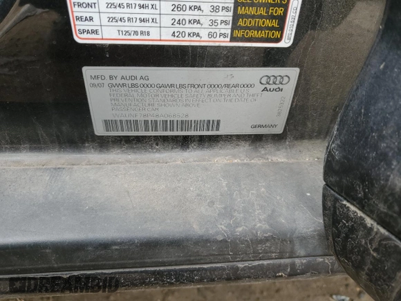 2008 Audi A3 with VIN WAUNF78P48A068528, listed as a Copart auction lot 45762245 with 179,355 mi miles and Salvage Title. Bid and sale history available at carsss.com. Image 12.