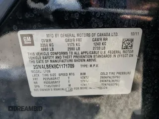 2012 Chevrolet Equinox LS with VIN 2GNALBEK8C1171709, listed as a Copart auction lot 55756145 with 221,180 mi miles and Clean Title. Bid and sale history available at DreamBid. Image 13.