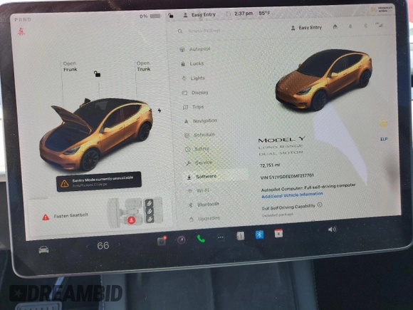 2021 Tesla Model Y Long Range with VIN 5YJYGDEE0MF217761, listed as a Copart auction lot 56525075 with 72,751 mi miles and Salvage Title. Bid and sale history available at DreamBid. Image 9.