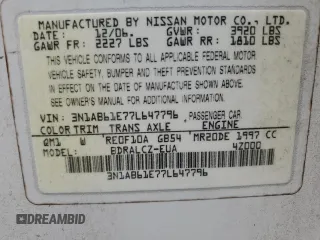 2007 Nissan Sentra 2.0 with VIN 3N1AB61E77L647796, listed as a Copart auction lot 60673395 with 175,548 mi miles and Salvage title. Bid and sale history available at DreamBid. Image 13.