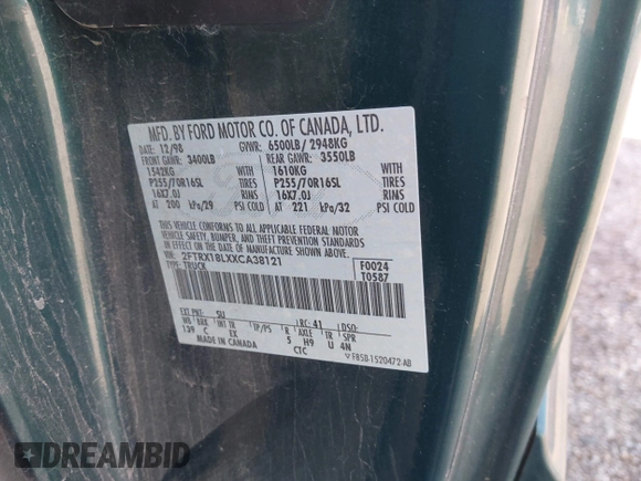 1999 Ford F-150 XL с VIN 2FTRX18LXXCA38121, выставлен на аукционе IAAI как лот 42758364 с пробегом 131 085 миль миль и . История ставок и продаж доступна на DreamBid. Изображение 9.