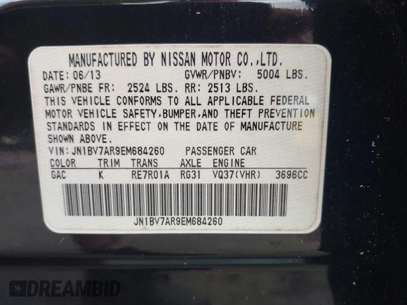 2014 Infiniti Q50 Sport with VIN JN1BV7AR9EM684260, listed as a IAAI auction lot 42332719 with 194,447 mi miles and . Bid and sale history available at DreamBid. Image 9.