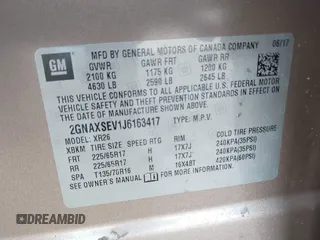 2018 Chevrolet Equinox LT with VIN 2GNAXSEV1J6163417, listed as a IAAI auction lot 41718663 with 85,940 mi miles and . Bid and sale history available at carsss.com. Image 9.