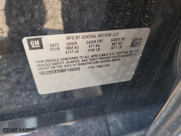 2016 Chevrolet Malibu LT with VIN 1G1ZE5ST8GF195830, listed as a Copart auction lot 75568314 with 161,486 mi miles and Clean Title. Bid and sale history available at carsss.com. Image 12.