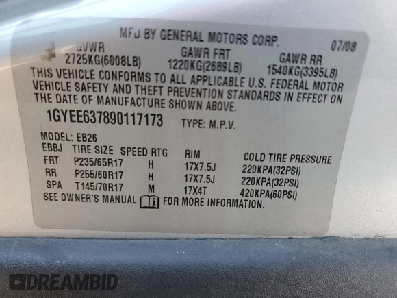 2009 Cadillac SRX RWD z VIN 1GYEE637890117173, wystawiony jako Copart lot #42098225 z przebiegiem 124 902 mil mil oraz Szkoda całkowita • Salvage title. Historia ofert i sprzedaży dostępna na DreamBid. Obrazek 14.