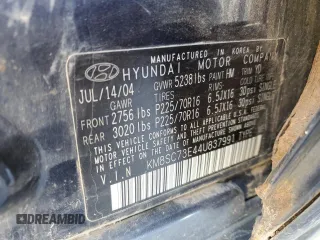 2004 Hyundai Santa Fe GLS with VIN KM8SC73E44U837991, listed as a Copart auction lot 74093234 with 0 mi miles and Non Repairable. Bid and sale history available at carsss.com. Image 14.