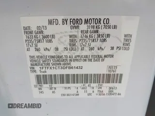 2013 Ford F-150 XL with VIN 1FTFX1CT3DFB61432, listed as a IAAI auction lot 42587933 with 242,515 mi miles and . Bid and sale history available at DreamBid. Image 9.