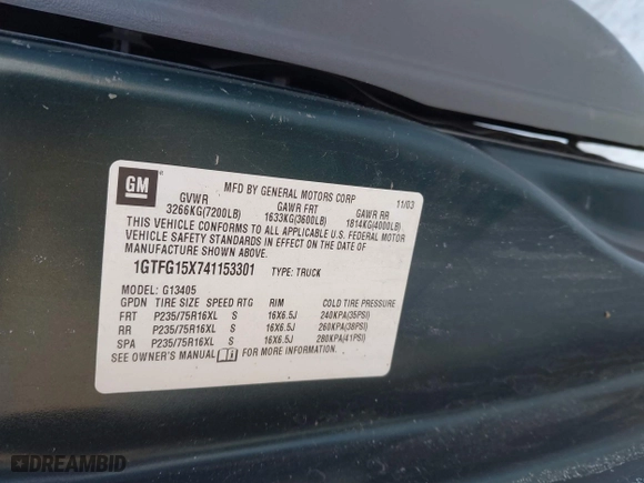2004 GMC Savana Cargo Van with VIN 1GTFG15X741153301, listed as a IAAI auction lot 41296361 with 147,759 mi miles. Bid and sale history available at carsss.com. Image 9.