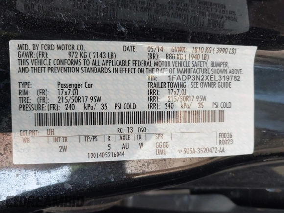 2014 Ford Focus Titanium with VIN 1FADP3N2XEL319782, listed as a IAAI auction lot 42615481 with 132,423 mi miles and . Bid and sale history available at DreamBid. Image 9.
