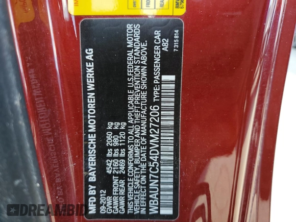 2013 BMW 1 Series 135i with VIN WBAUN7C54DVM27206, listed as a Copart auction lot 74797944 with 0 mi miles and Salvage Title. Bid and sale history available at carsss.com. Image 13.