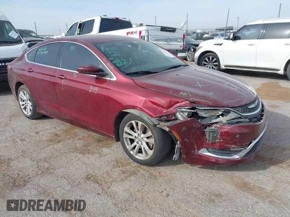 2015 Chrysler 200 Limited with VIN 1C3CCCAB1FN632818, listed as a IAAI auction lot 41921516 with 112,295 mi miles. Bid and sale history available at carsss.com. Image 1.