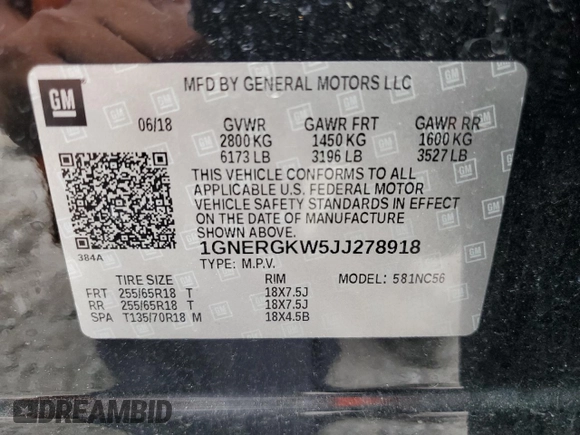 2018 Chevrolet Traverse LT Cloth with VIN 1GNERGKW5JJ278918, listed as a Copart auction lot 66184484 with 71,022 mi miles and Salvage Title. Bid and sale history available at carsss.com. Image 13.