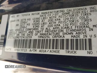 2007 Toyota Tacoma с VIN 5TETX22N27Z411259, выставлен на аукционе IAAI как лот 42505159 с пробегом 131 514 миль миль и . История ставок и продаж доступна на DreamBid. Изображение 9.