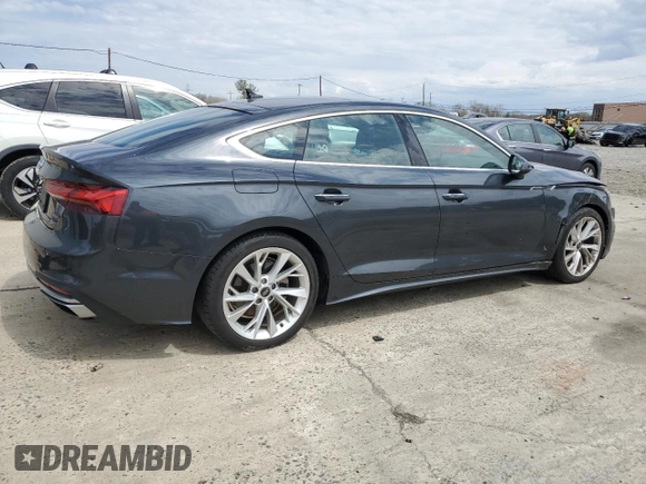 2022 Audi A5 Sportback Premium with VIN WAUABCF58NA027979, listed as a Copart auction lot 53130385 with 37,831 mi miles and Salvage Title. Bid and sale history available at carsss.com. Image 3.