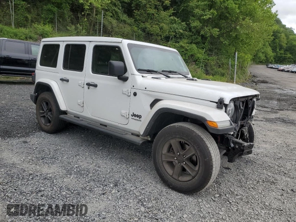 2021 Jeep Wrangler Unlimited Sahara with VIN 1C4HJXEN7MW563272, listed as a Copart auction lot 57398575 with 73,861 mi miles and Salvage title. Bid and sale history available at DreamBid. Image 4.