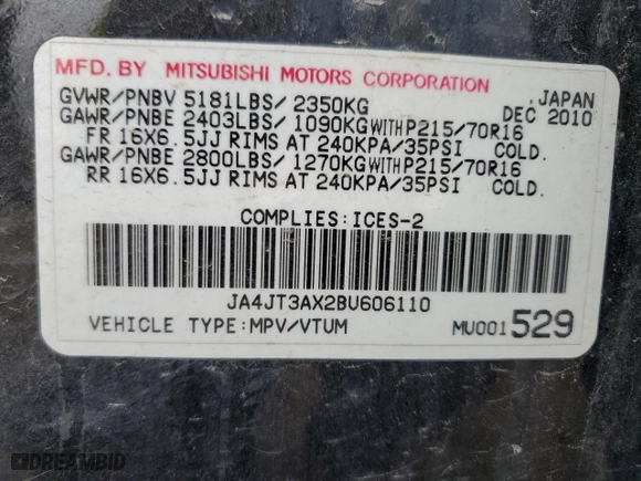 2011 Mitsubishi Outlander LS with VIN JA4JT3AX2BU606110, listed as a Copart auction lot 73539984 with 306,172 mi miles and Clean Title. Bid and sale history available at carsss.com. Image 13.