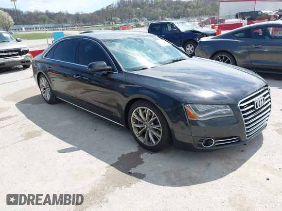 2012 Audi A8 L with VIN WAURVAFD5CN038949, listed as a IAAI auction lot 41914575 with 85,634 mi miles. Bid and sale history available at carsss.com. Image 1.