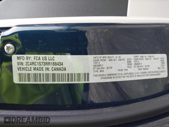 2024 Chrysler Pacifica Hybrid Select z VIN 2C4RC1S73RR188434, wystawiony jako IAAI lot #41857086 z przebiegiem 19 244 mil mil oraz . Historia ofert i sprzedaży dostępna na DreamBid. Obrazek 9.