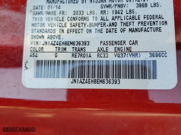 2014 Nissan 370Z with VIN JN1AZ4EH8EM636393, listed as a Copart auction lot 87644235 with 96,878 mi miles and Salvage Title. Bid and sale history available at carsss.com. Image 12.