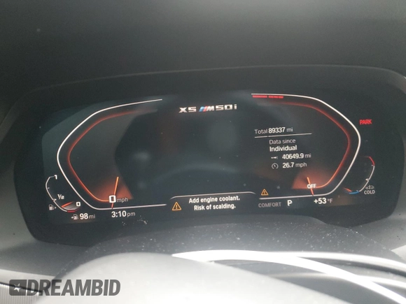 2020 BMW X5 M50i with VIN 5UXJU4C02L9C46464, listed as a Copart auction lot 43455805 with 89,337 mi miles and Salvage Title. Bid and sale history available at DreamBid. Image 9.
