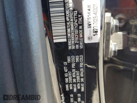 2016 FIAT 500X Easy with VIN ZFBCFXBT1GP477763, listed as a Copart auction lot 61653045 with 114,447 mi miles and Salvage title. Bid and sale history available at DreamBid. Image 12.