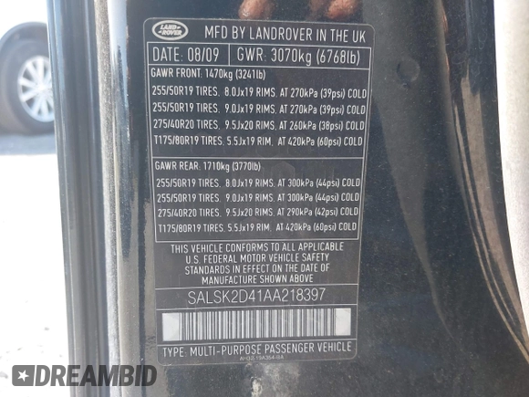 2010 Land Rover Range Rover Sport HSE Lux с VIN SALSK2D41AA218397, выставлен на аукционе IAAI как лот 42457889 с пробегом 205 307 миль миль и . История ставок и продаж доступна на DreamBid. Изображение 9.
