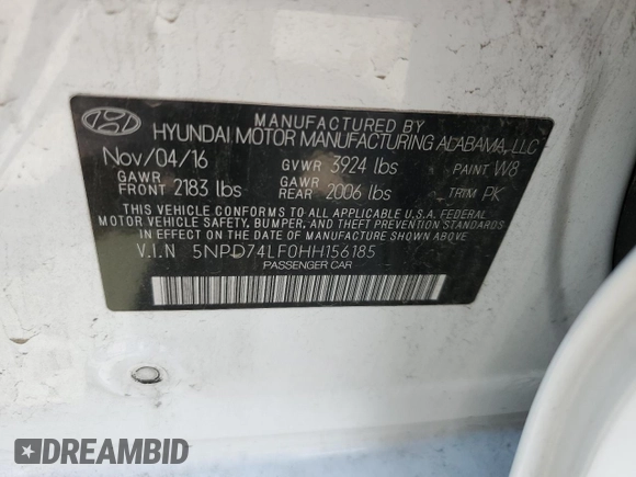 2017 Hyundai Elantra SE z VIN 5NPD74LF0HH156185, wystawiony jako Copart lot #56686625 z przebiegiem 77 496 mil mil oraz Szkoda całkowita • Salvage title. Historia ofert i sprzedaży dostępna na DreamBid. Obrazek 13.