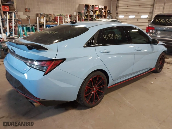 2022 Hyundai Elantra N with VIN KMHLW4AK9NU003302, listed as a IAAI auction lot 41884801 with 39,415 mi miles. Bid and sale history available at carsss.com. Image 4.