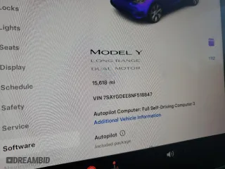 2022 Tesla Model Y Long Range with VIN 7SAYGDEE8NF518847, listed as a Copart auction lot 48431775 with 15,618 mi miles and Salvage Title. Bid and sale history available at carsss.com. Image 9.