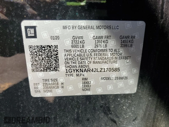 2020 Cadillac XT5 Luxury FWD with VIN 1GYKNAR42LZ170585, listed as a Copart auction lot 49663485 with 78,718 mi miles and Salvage title. Bid and sale history available at DreamBid. Image 13.
