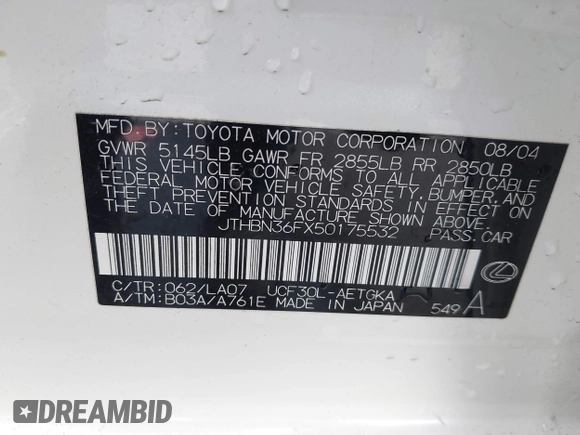 2005 Lexus LS 430 z VIN JTHBN36FX50175532, wystawiony jako IAAI lot #41925866 z przebiegiem 182 956 mil mil oraz . Historia ofert i sprzedaży dostępna na DreamBid. Obrazek 9.