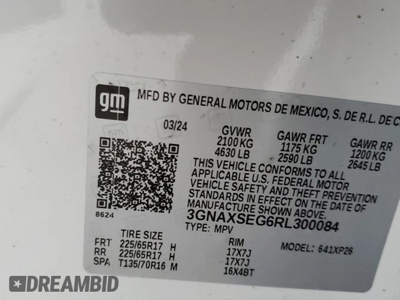 2024 Chevrolet Equinox LS with VIN 3GNAXSEG6RL300084, listed as a Copart auction lot 52731135 with 3,762 mi miles and Non repairable. Bid and sale history available at DreamBid. Image 15.