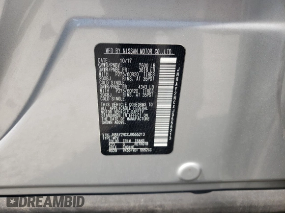 2018 Nissan Armada SV with VIN JN8AY2NCXJ9555213, listed as a Copart auction lot 67532134 with 84,006 mi miles and Salvage Title. Bid and sale history available at carsss.com. Image 13.