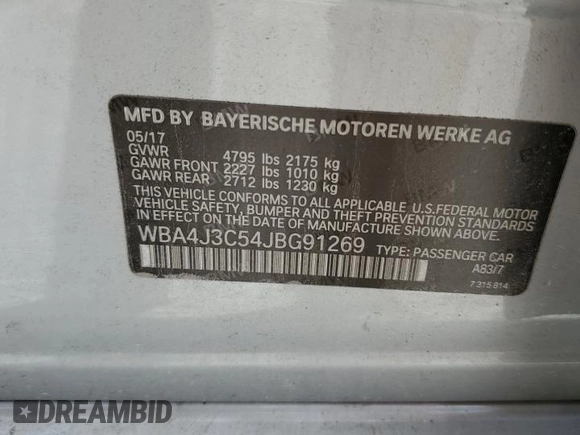 2018 BMW 4 Series 430i xDrive with VIN WBA4J3C54JBG91269, listed as a Copart auction lot 56852555 with 80,142 mi miles and Clean title. Bid and sale history available at DreamBid. Image 12.