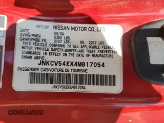 2004 Infiniti G35 w/Leather z VIN JNKCV54EX4M817054, wystawiony jako Copart lot #58021365 z przebiegiem Nie podano mil oraz Szkoda całkowita • Salvage title. Historia ofert i sprzedaży dostępna na DreamBid. Obrazek 12.