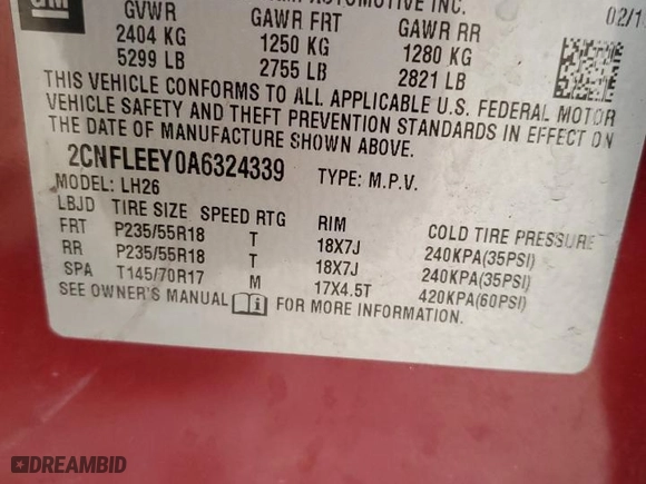 2010 Chevrolet Equinox LT w/1LT with VIN 2CNFLEEY0A6324339, listed as a Copart auction lot 85215584 with 183,416 mi miles and Salvage Title. Bid and sale history available at carsss.com. Image 14.