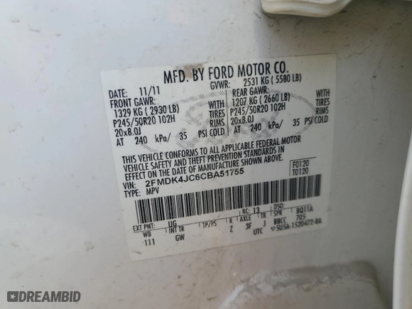 2012 Ford Edge SEL with VIN 2FMDK4JC6CBA51755, listed as a Copart auction lot 48298375 with 223,458 mi miles and Salvage Title. Bid and sale history available at carsss.com. Image 13.
