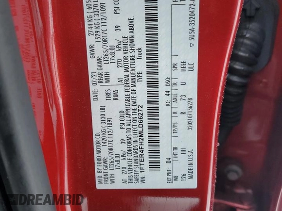 2021 Ford Ranger XL с VIN 1FTER4FH2MLD66272, выставлен на аукционе Copart как лот 44168155 с пробегом 29 398 миль миль и Списание • Salvage title. История ставок и продаж доступна на DreamBid. Изображение 12.