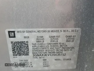 2018 Chevrolet Equinox LT with VIN 3GNAXJEV3JS635712, listed as a Copart auction lot 54735455 with 96,268 mi miles and Salvage title. Bid and sale history available at DreamBid. Image 13.