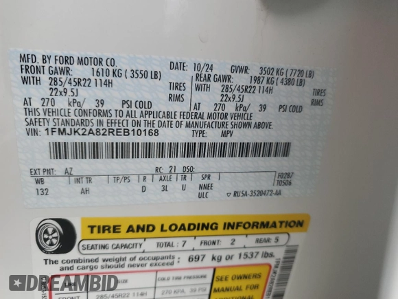 2024 Ford Expedition Max Limited with VIN 1FMJK2A82REB10168, listed as a Copart auction lot 57989075 with 9,211 mi miles and Salvage title. Bid and sale history available at DreamBid. Image 13.
