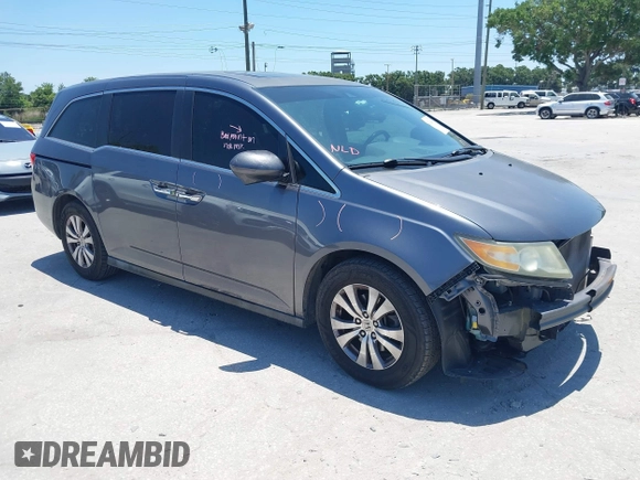 2014 Honda Odyssey EX-L z VIN 5FNRL5H69EB095297, wystawiony jako IAAI lot #42299438 z przebiegiem 126 841 mil mil oraz . Historia ofert i sprzedaży dostępna na DreamBid. Obrazek 1.