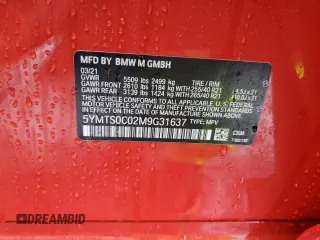 2021 BMW X3 M with VIN 5YMTS0C02M9G31637, listed as a Copart auction lot 44568295 with 0 mi miles and Salvage Title. Bid and sale history available at carsss.com. Image 13.