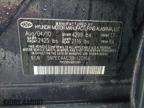 2011 Hyundai Sonata Limited with VIN 5NPEC4AC3BH120166, listed as a Copart auction lot 56607365 with 127,608 mi miles and Clean Title. Bid and sale history available at DreamBid. Image 12.