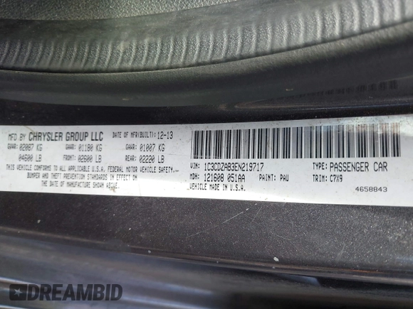 2014 Dodge Avenger SE with VIN 1C3CDZAB3EN219717, listed as a IAAI auction lot 42737543 with 157,362 mi miles and . Bid and sale history available at DreamBid. Image 9.