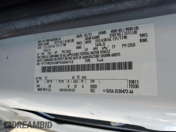 2015 Ford Transit с VIN 1FTYR2XG9FKA54112, выставлен на аукционе Copart как лот 42749945 с пробегом 165 634 миль миль и Списание • Salvage title. История ставок и продаж доступна на DreamBid. Изображение 13.
