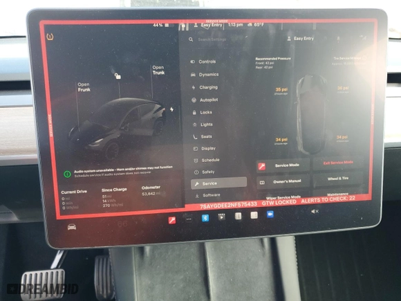 2022 Tesla Model Y Long Range with VIN 7SAYGDEE2NF575433, listed as a Copart auction lot 47576175 with 53,642 mi miles and Salvage Title. Bid and sale history available at carsss.com. Image 9.