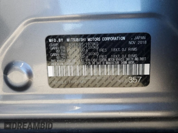 2019 Mitsubishi Outlander Sport SE 2.0 with VIN JA4AP4AU8KU013139, listed as a Copart auction lot 42593035 with 0 mi miles and Clean Title. Bid and sale history available at carsss.com. Image 13.